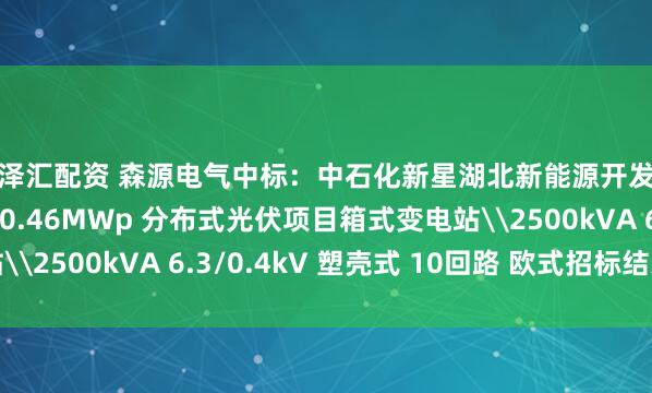 融泽汇配资 森源电气中标：中石化新星湖北新能源开发有限公司中韩石化 10.46MWp 分布式光伏项目箱式变电站\2500kVA 6.3/0.4kV 塑壳式 10回路 欧式招标结果公告